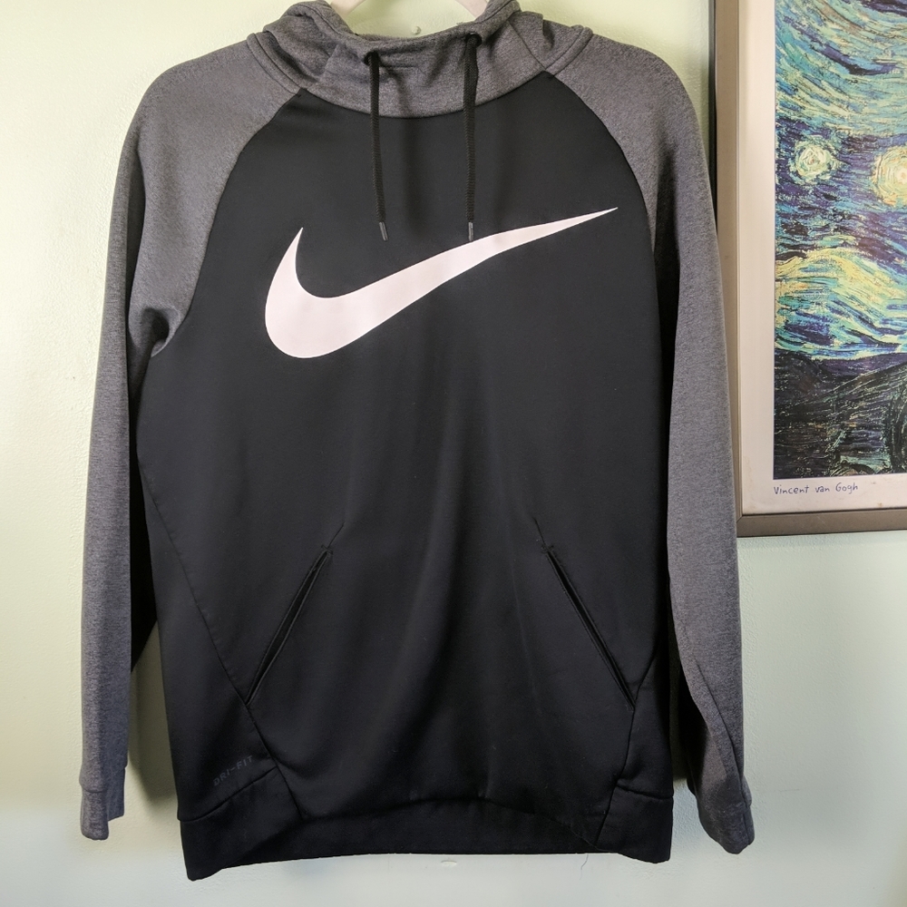 Nike Giant Swoosh Black and Grey Hoodie Size Small